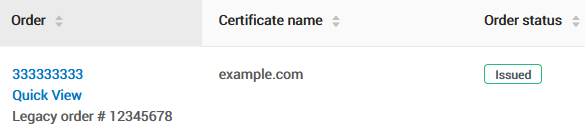 Legacy order number